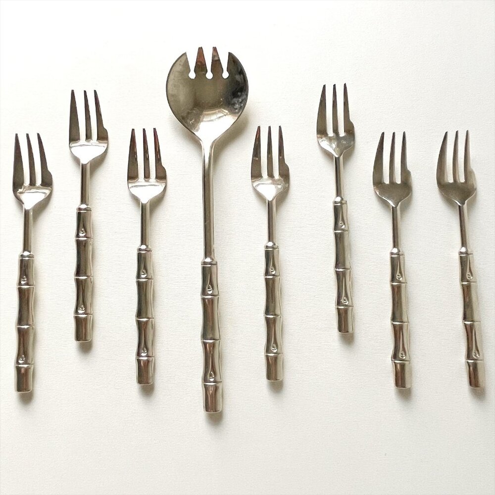 Vtg La S Marco 8pc Silverplate Dessert Forks Salad Serving Fork Bamboo Pattern